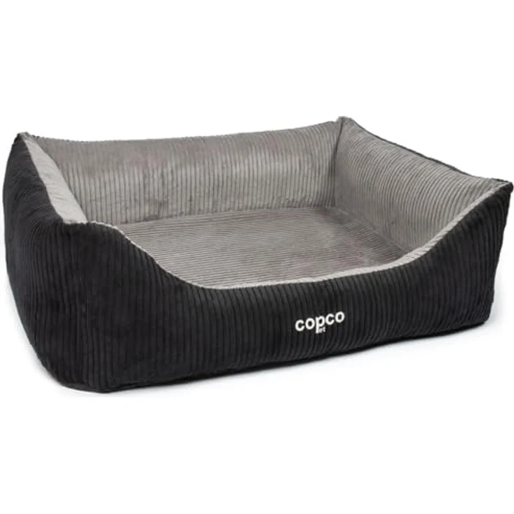 CopcoPet Hundebett Kyra in Cord Stoff S 70x55cm Schwarz/Grau - Bequemes Hundekissen mit waschbarem Bezug & erhöhten Rändern – Bild 1