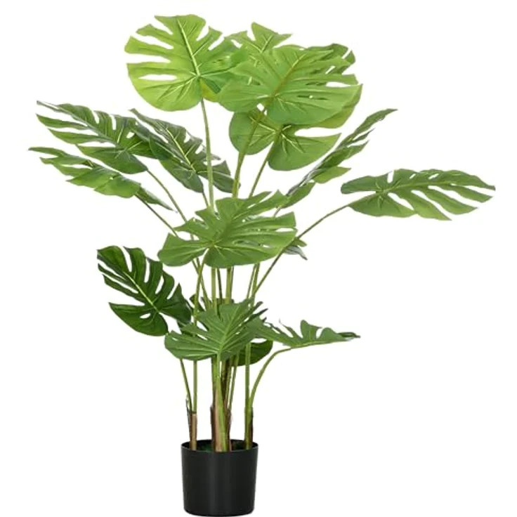 HOMCOM Künstliche Pflanze, 120 cm Kunstpflanze, Künstlich Monstera mit Übertopf, PE-Moos, Kunstbaum wie echt, Zimmerpflanze für Wohnzimmer, Grün – Bild 1