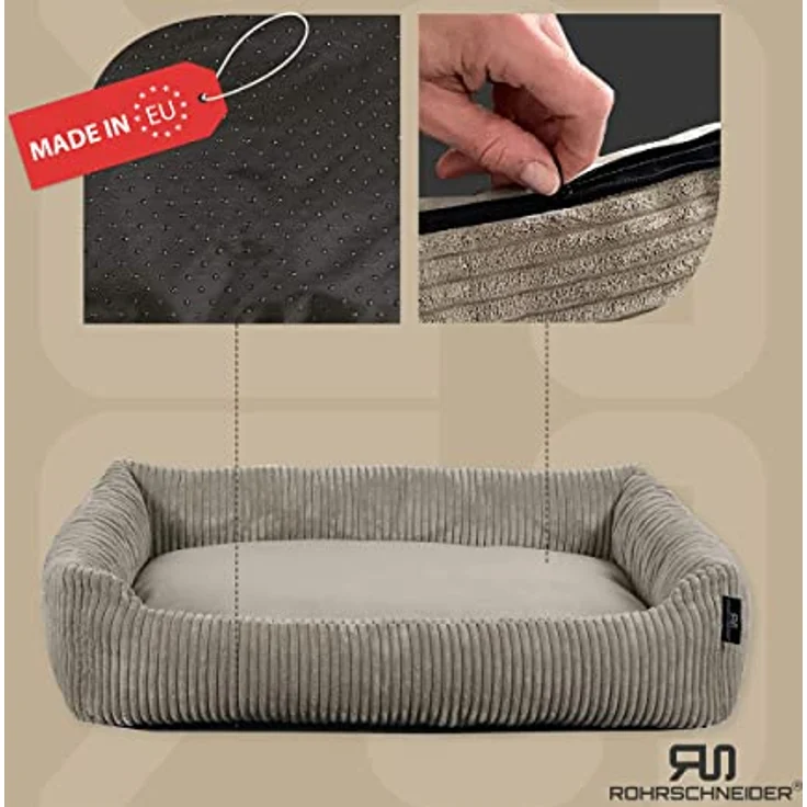 Rohrschneider Hundebett waschbar für kleine und mittelgroße Hunde mit Hundekissen Cord Taupe (ca. 70x50 cm) inkl. Gassibeutel – Bild 2