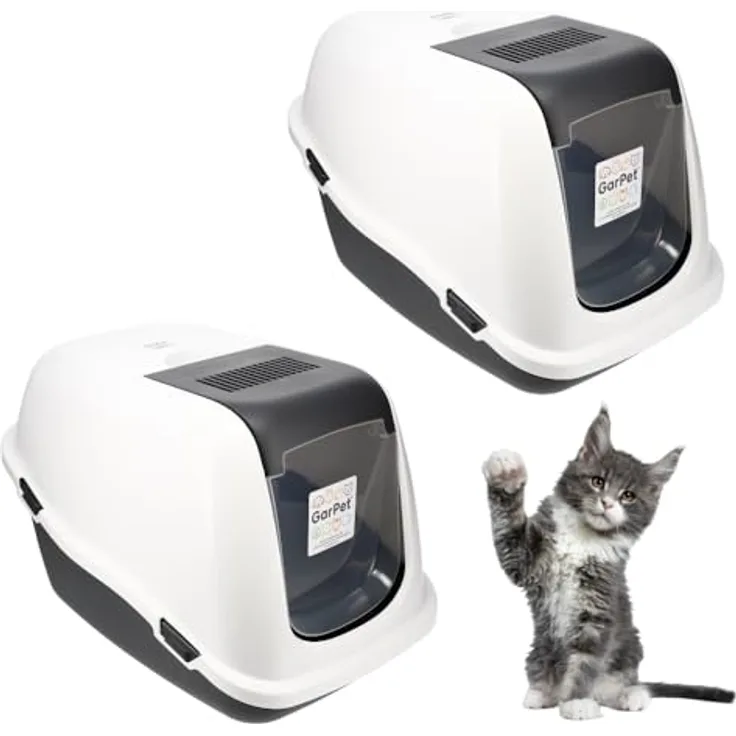2X Katzenklo mit Deckel Aktivkohlefilter - Haube kippbar - extrahohe Unterschale große XXL Katzentoilette Hauben Toilette Doppelpack Sparpaket