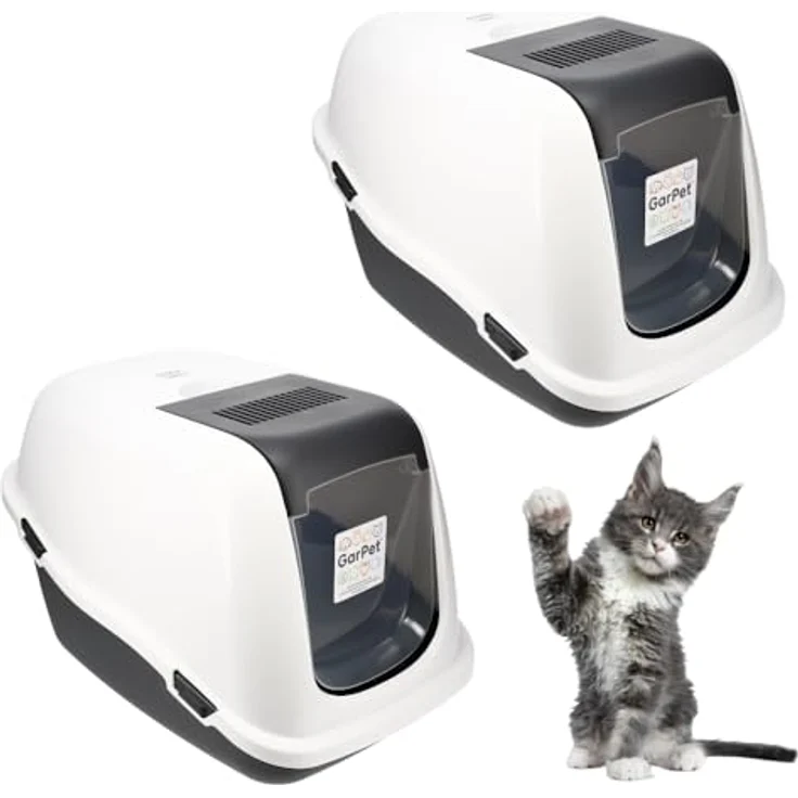 2X Katzenklo mit Deckel Aktivkohlefilter - Haube kippbar - extrahohe Unterschale große XXL Katzentoilette Hauben Toilette Doppelpack Sparpaket – Bild 1
