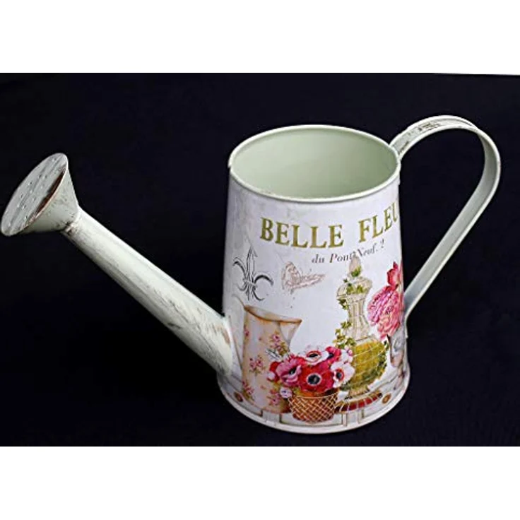 Ambiente Haus Fleur-Gießkanne, dekorative Metall-Gießkanne in antikem Creme mit Goldpinseleffekt, 1,3 L – Bild 2