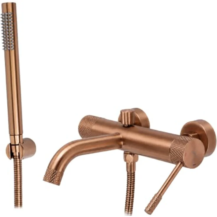 wohnwerk.idee Wannenarmatur Badewanne Armatur inkl. Handbrause, Gold Matt, Chrom, Kupfer Matt, präzise Temperaturregulierung, Diamant-Rändelung – Bild 1