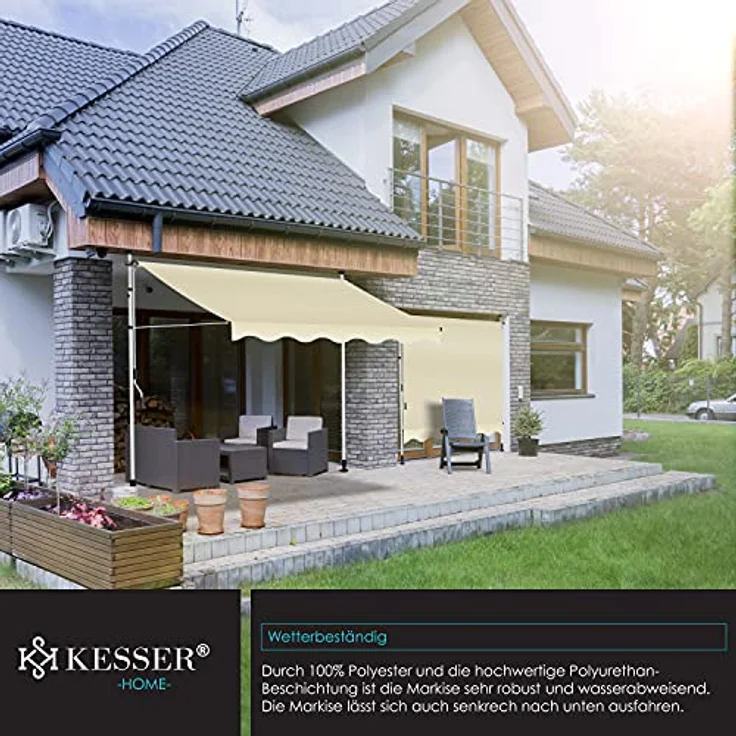 KESSER Klemmmarkise mit Handkurbel Balkon, Balkonmarkise ohne Bohren, UV-beständig höhenverstellbar wasserabweisend , Sonnenschutz, Terrassenüberdachung , einfache Montage Beige, 350cm – Bild 6
