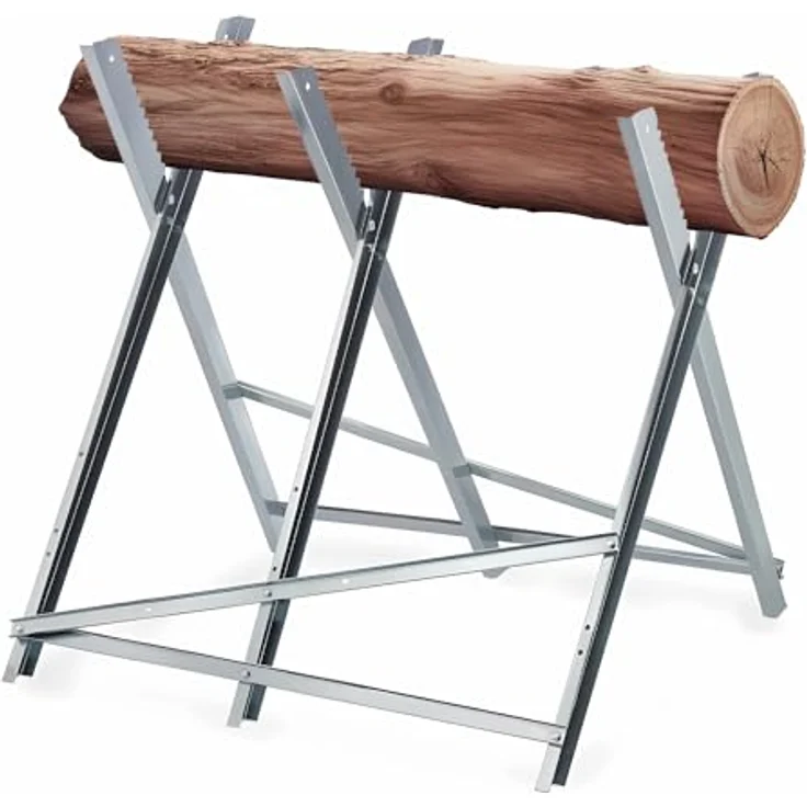 GARMIO Sägebock Sägebock verzinkt zusammenklappbarer Holzsägebock 4-fach, Extra robust, verkeilte Zinken, Greifzähne besserer Halt, 150 kg max. Belastbarkeit, silber – Bild 8
