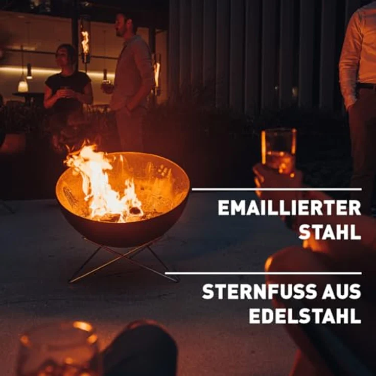 höfats Bowl 70 Feuerschale mit Edelstahl Sternfuß - raucharme Verbrennung - Feuerstelle mit Plancha Grillplatte und Grillrost nutzbar - kippbarer Feuerkorb Stahl emailliert, schwarz, Ø 70 cm – Bild 3