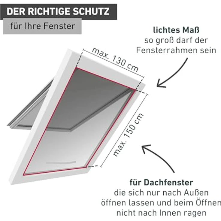 Windhager Moskitonetz für Dachfenster, Insektenschutzgitter mit Reißverschluss, BxH: 130x150 cm, strapazierfähiges Polyestergewebe, waschbar – Bild 4