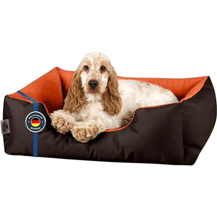 BedDog Hundebett LUPI, Hundekissen mit abziehbaren waschbaren Bezug, Hundekorb, Hundesofa, für kleine Hunde, S, braun-orange – Bild 1