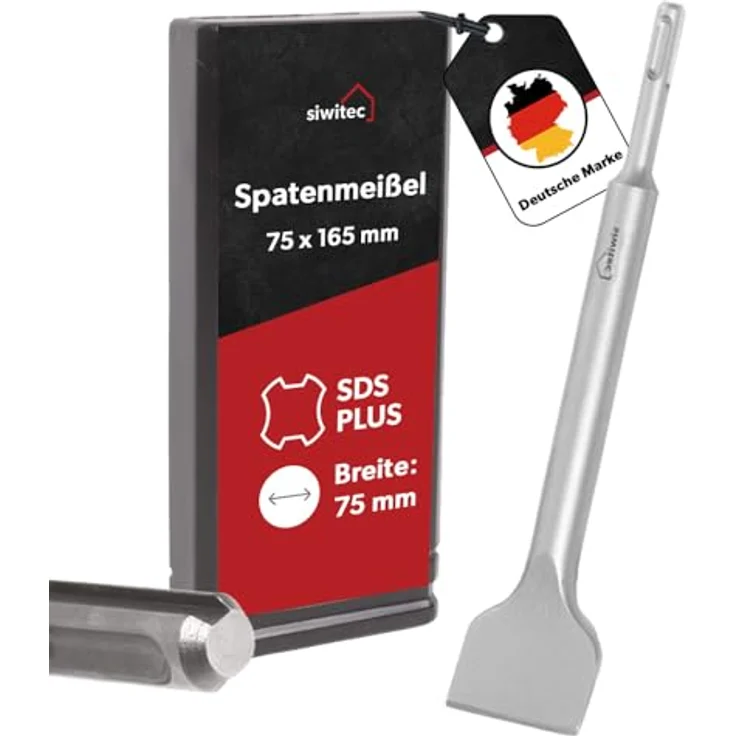 siwitec Betonbohrer SDS-plus Meißel Set, inkl. Flach-, Spitz-, Breit- und Flügelmeißel, Spatenmeißel 75 x 165 mm – Bild 1