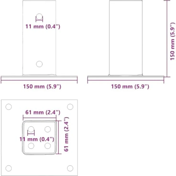 vidaXL Zaunpfosten Pfostenträger Quadratisch, 4er Set, Silber, 61x61mm, Verzinkter Stahl mit stabiler Halterung – Bild 3