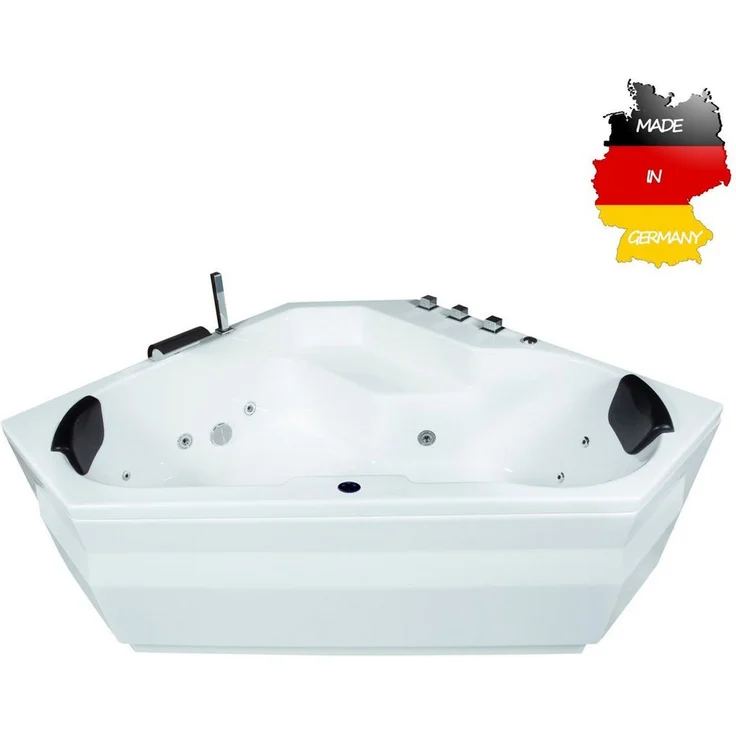 Basera® Whirlpool-Badewanne Capri 145 x 145 cm, Komplett-Set, LED, 12 Massagedüsen, Wasserfall - Hochglanz Weiß – Bild 1
