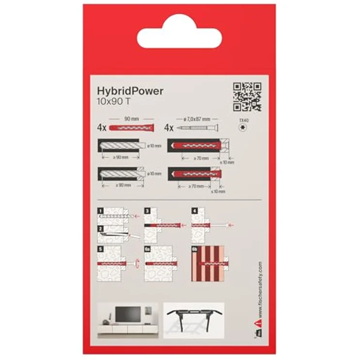 fischer HybridPower 10 x 90 T, Dübel für höchste Tragfähigkeit und Sicherheit, einfache Montage ohne Setzwerkzeug, universell für Loch- und Vollbaustoffe, brandsicher – Bild 3