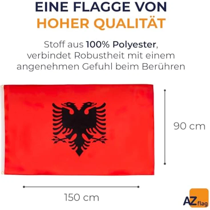 AZ FLAG Albanische Flagge 150x90 cm, aus 100% feinem Polyester mit Doppelnaht und verstärkten Ecken, inklusive 2 Metallösen zur Aufhängung – Bild 2