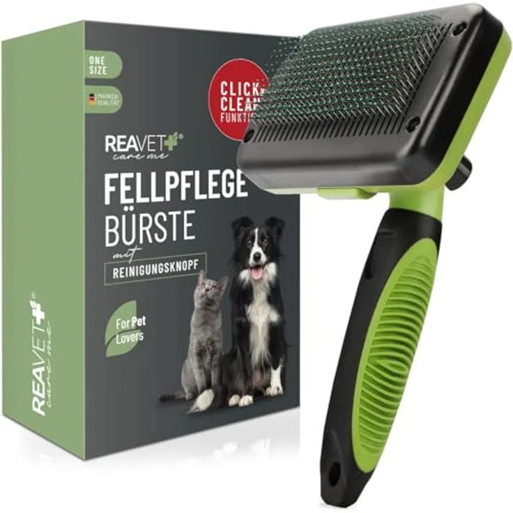 ReaVET Hundebürste, Katzenbürste für Langhaar - Selbstreinigende Haustierbürste Zupfbürste - Fellbürste Fellpflege Bürste für Katzen & Hunde – Bild 1