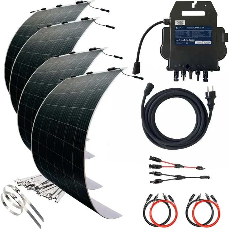 MyVoltaics Balkonkraftwerk MyUltraleicht Solaranlage 1240 Watt 4 Module je 5kg leicht (Glasfrei, Montage über 4m möglich) - Genehmigungsfreies Balkonkraftwerk 1240+ Watt Komplettset