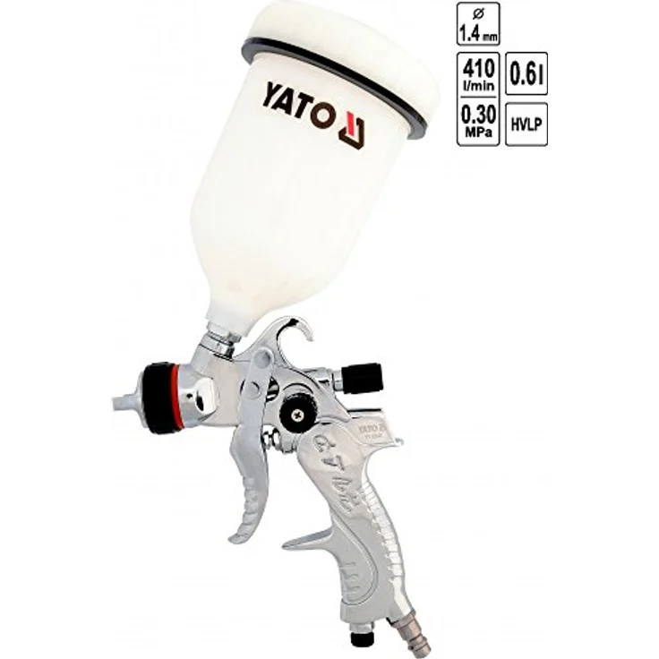 Yato Pistolet LAKIERNICZY HVLP, Spritzpistole mit 0,6L Behälter und 1,4mm Düsendurchmesser, 410 l/min Luftverbrauch – Bild 1
