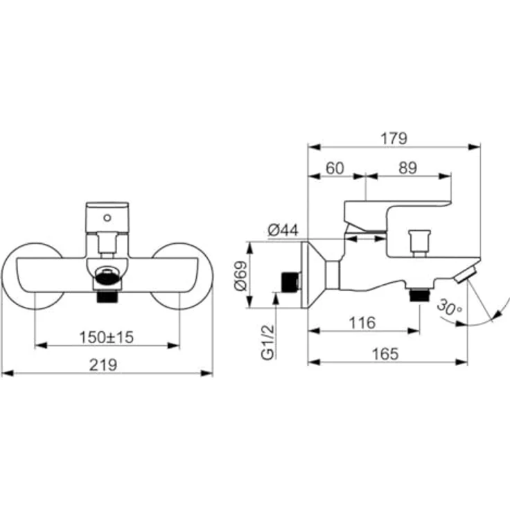Hansa Wannenfüll- und Brausebatterie EHM Basic 5544, Einhebelmischer in Chromoptik mit 3.5 classic Steuerpatrone und Cascade Strahlregler – Bild 3