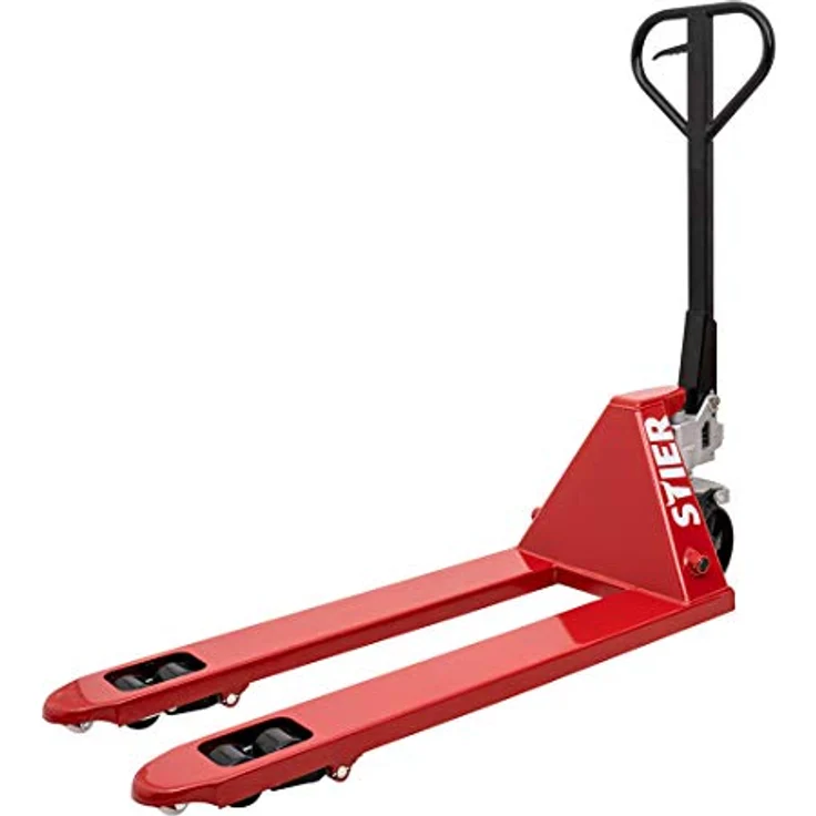 STIER Hubwagen, Gabelhubwagen mit 2500 kg Tragkraft, 800 mm Gabellänge, Nylon-Rollen, rot, wartungsfreie Handhydraulik, Lenkeinschlag 210° – Bild 4
