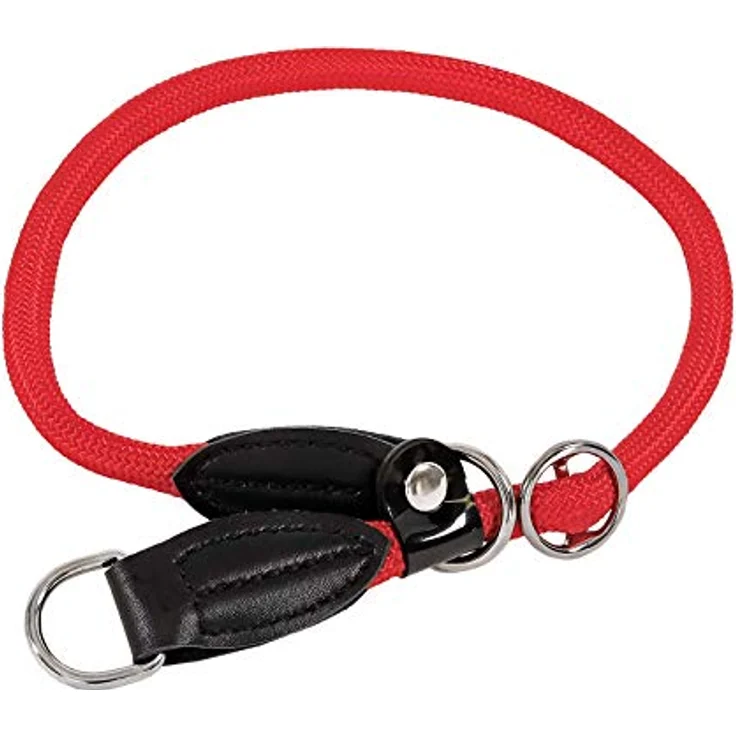 lionto Hundehalsband Nylon Zugstopp, 40 cm, 0,8 cm dick, rot, pflegeleichtes Lederimitat mit Metallring und stufenlosem Schieber – Bild 1