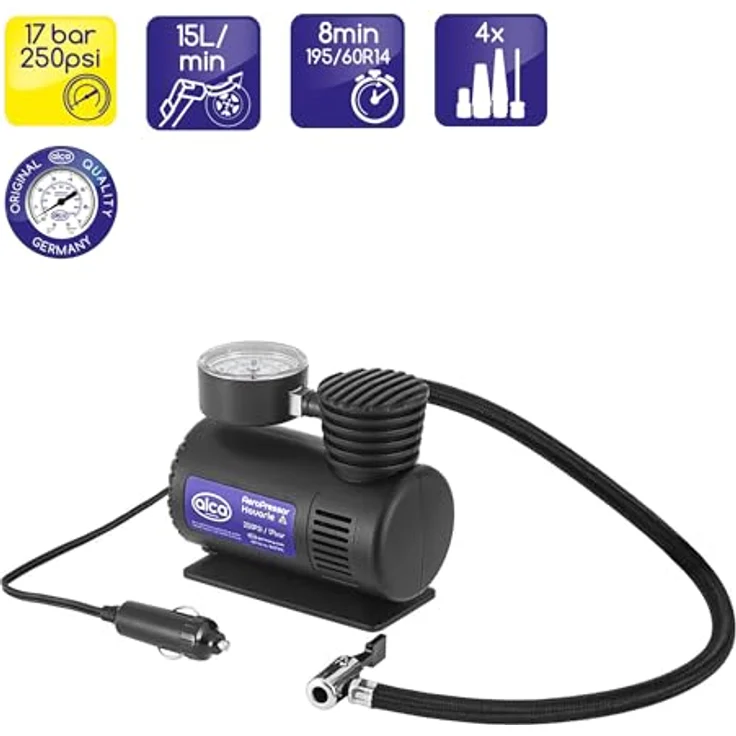 alca® Mini Auto Kompressor, elektrische Luftpumpe, tragbarer Luftkompressor, 12V, 17 bar – Bild 3