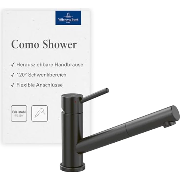 Villeroy & Boch Como Shower Küchenarmatur, Hochdruck, ausziehbare Brause, 120° Schwenkbereich, Anthracite – Bild 1