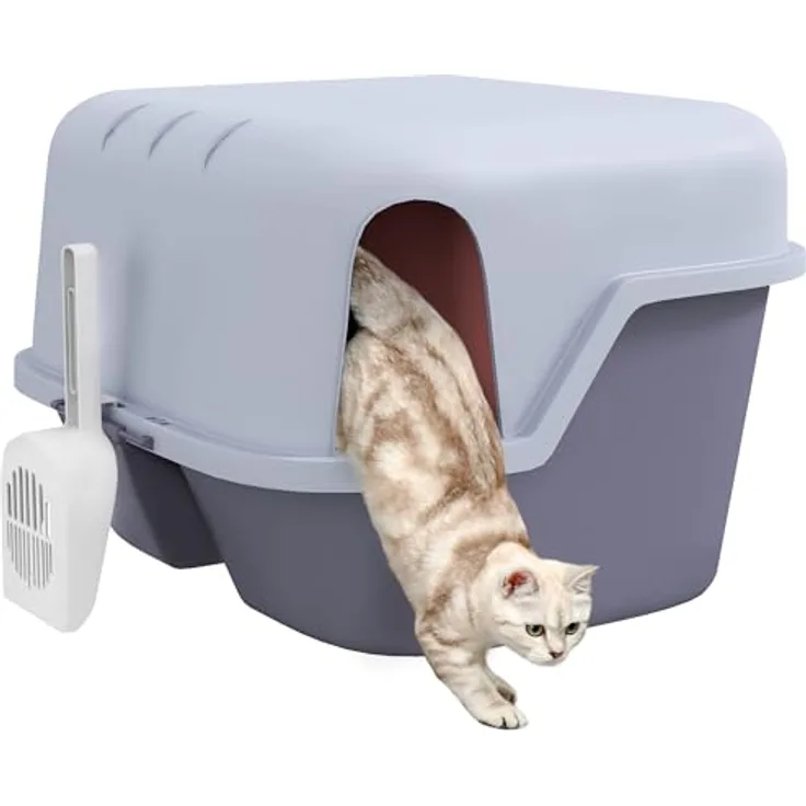 PawHut Katzentoilette mit Deckel, Katzenklo mit Sieb, Schaufel, geschlossen Katze Toilettenhaus für kleine Katze unter 3,5 kg, Indoor, Kunststoff, Violett