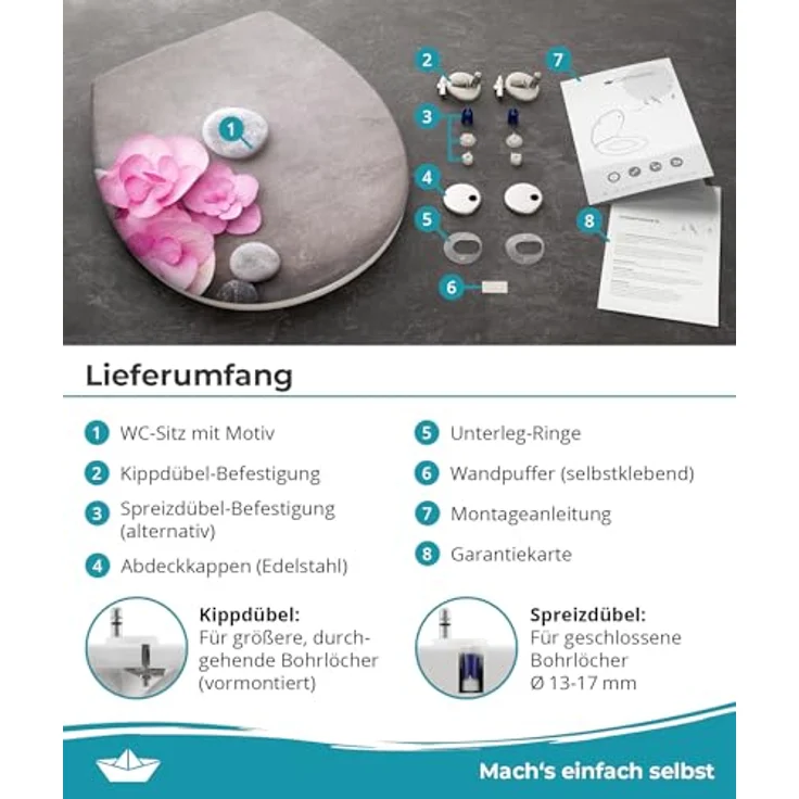 Calmwaters WC Sitz Motiv Wellness Orchidee, Duroplast mit Absenkautomatik und antibakterieller Oberfläche, oval – Bild 8