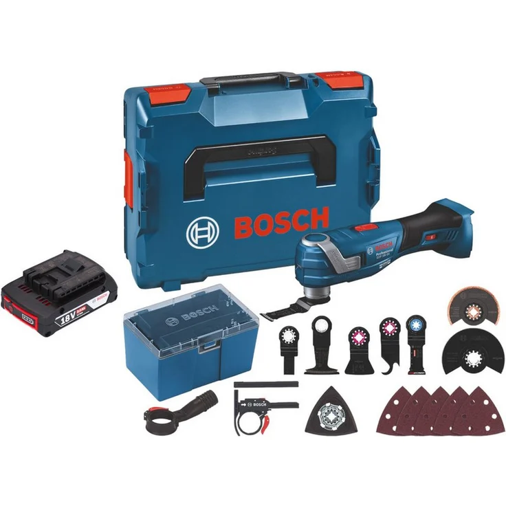Bosch Professional GOP 18V-34, Akku-Multifunktionswerkzeug mit 2,0 Ah Akku, Snap-In-Arretiersystem und Vibration Control, ohne Lader