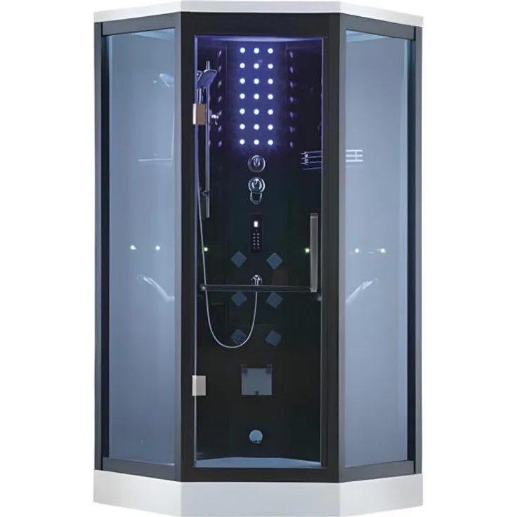 Xl Moebel Wellnessdusche Massageduschkabine Multifunktionsdusche 100x100 cm, moderne vieleckige Form mit LED Licht und Aluminiumrahmen