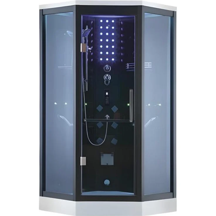 Xl Moebel Wellnessdusche Massageduschkabine Multifunktionsdusche 100x100 cm, moderne vieleckige Form mit LED Licht und Aluminiumrahmen