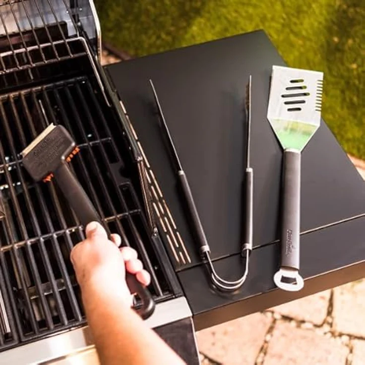 Char-Broil Grillbesteckset Grillwerkzeug, schwarz, silber, 41 x 12 x 3 cm, mit Zange, Wender und Bürste, Rutschfeste Griffe – Bild 3
