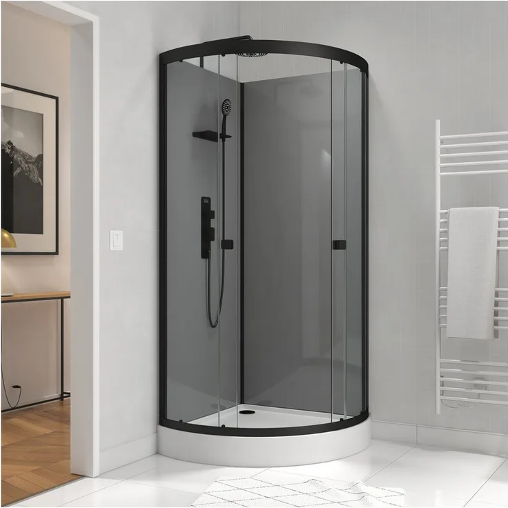 Marwell Komplettdusche Grey Style Round, 90x90 cm, Fertigdusche mit 5mm gehärtetem Glas