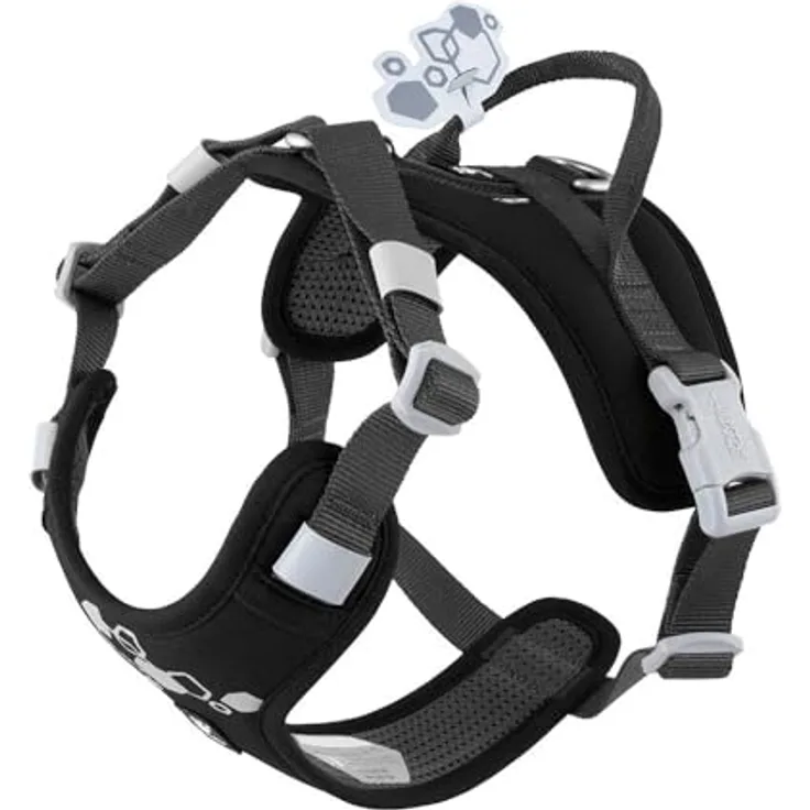 Hurtta Weekend Warrior Hundegeschirr II, schwarzes Geschirr mit verstellbaren Gurten und reflektierenden Details, 45-60 cm