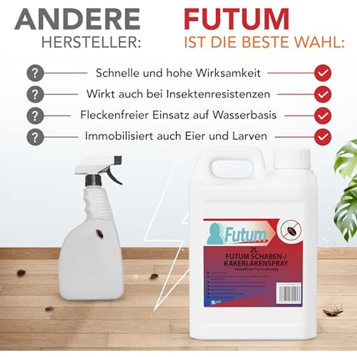 FUTUM Kakerlaken Spray, biozidfreie Formel auf Wasserbasis, 2 l, geruchsarm, brennt/ätzt nicht, für Innen- und Außenbereich – Bild 8