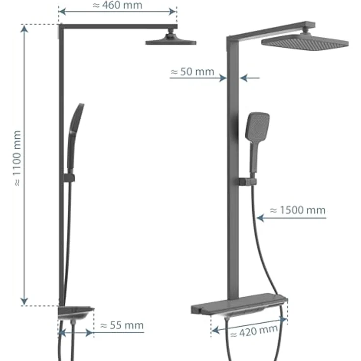 Schütte Duschsystem HAWAII Überkopfbrause-Set, 115 cm, 3 Strahlarten, mit Thermostatarmatur und Glasablage, Komplett-Set inkl. Montagematerial – Bild 5