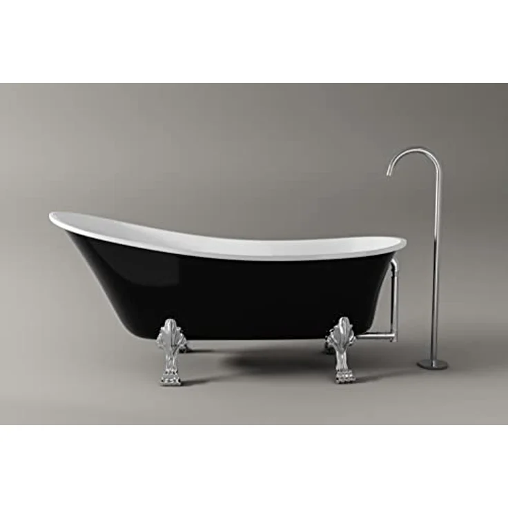 BERNSTEIN Freistehende Badewanne PARIS Acryl - 176 x 71 cm - Schwarz glänzend - Nostalgisches Design - Füllmenge ca. 193 L - Hochgezogene Rückenschräge - Chromfarbene Metallfüße - Optional wählbare Standarmatur – Bild 3