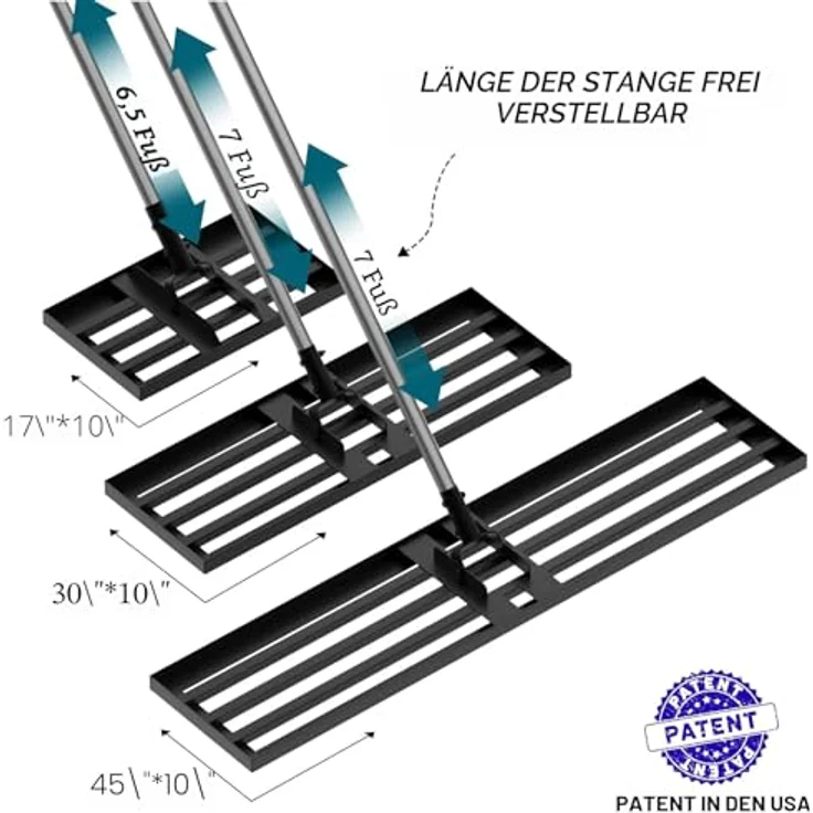 Walensee Rasen-Nivellierrechen, Hochleistungs-Rasen-Nivelliergerät mit Edelstahl-Griff, 213cm, 76x25cm, multifunktional für Hof und Garten – Bild 2