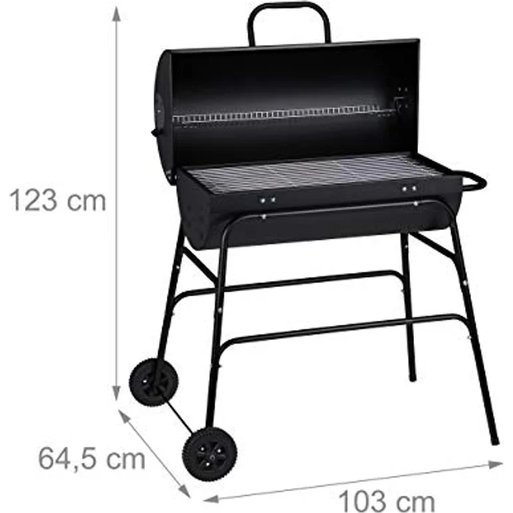 Holzkohlegrill, XXL Grillwagen mit Deckel, verstellbare Belüftung, stabil, HBT: 96,5 x 103 x 64,5 cm, schwarz – Bild 4
