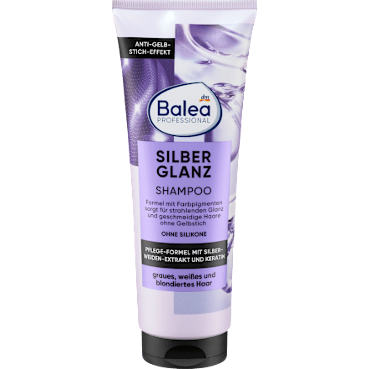 Balea Professional Silberglanz-Shampoo ohne Silikone – mit Keratin & Silberweiden-Extrakt gegen Gelbstich, 250 ml