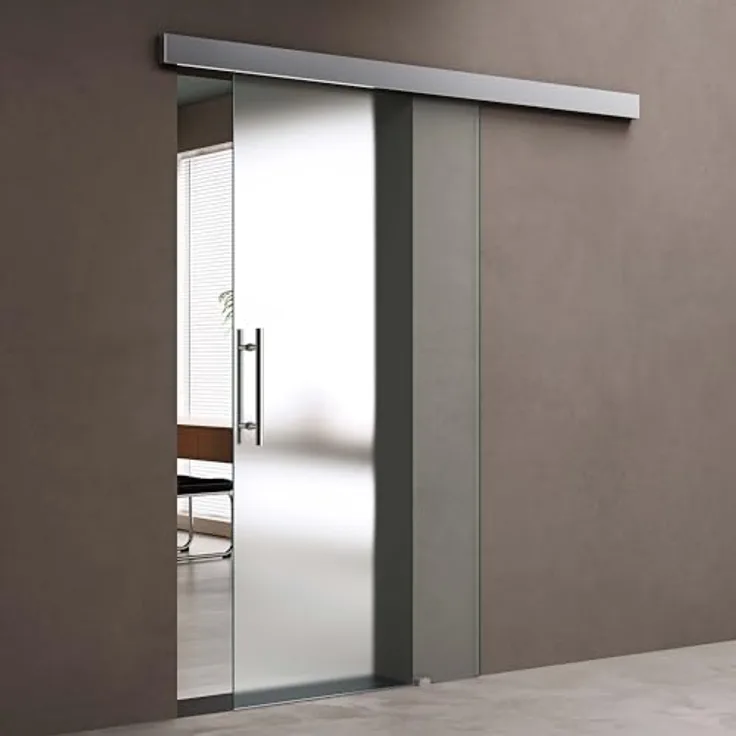 doporro Glasschiebetür Komplettset Amalfi-plus 14H, 77,5 x 215 cm, ESG-Sicherheitsglas, satiniert, mit Edelstahl-Stangengriff, 15mm Wandabstand