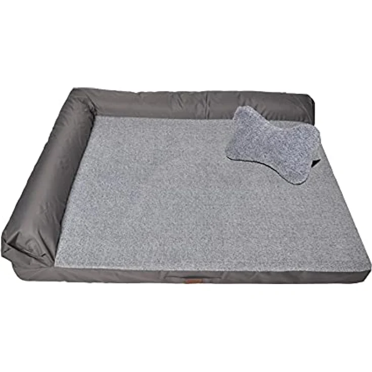 RAIKOU Weiches Hundebett, Hundekissen mit kuscheligem Plüsch, gepolstertes waschbares Haustierbett Hundesofa Hundekorb（Hellgrau Melange, 100x80x9cm, Hundekissen, 35x30cm） – Bild 1