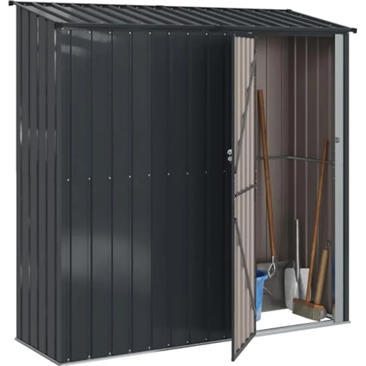 vidaXL Gartenhütte Metall Anthrazit 203,5 x 73 x 200 cm, wetterfester Garten- und Terrassen-Speicher mit viel Stauraum für Werkzeuge, einfach zu montieren – Bild 1