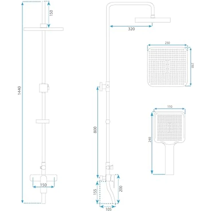 wohnwerk.idee Duschsystem Design Duscharmatur mit Regenbrause und Handbrause, verschiedene Farbvarianten in Kupfer matt, Gold poliert, Titan, Schwarz und Chrom – Bild 6