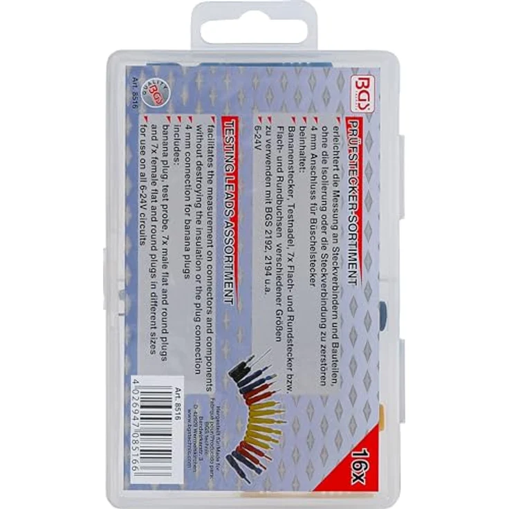BGS technic Multimeter BGS Prüfspitzen-Sortiment 8516, 16-tlg. mit 4 mm Anschluss und verschiedenen Adaptergrößen – Bild 3