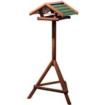 dobar® Vogelfutterhaus Panorama Gr. L mit Bitumendach inkl. Ständer - Vogelhaus für Wildvögel - 44 x 44 x 121,5 cm - Braun-Grün