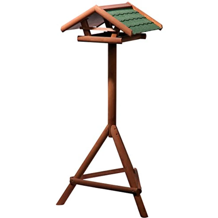 dobar® Vogelfutterhaus Panorama Gr. L mit Bitumendach inkl. Ständer - Vogelhaus für Wildvögel - 44 x 44 x 121,5 cm - Braun-Grün – Bild 1