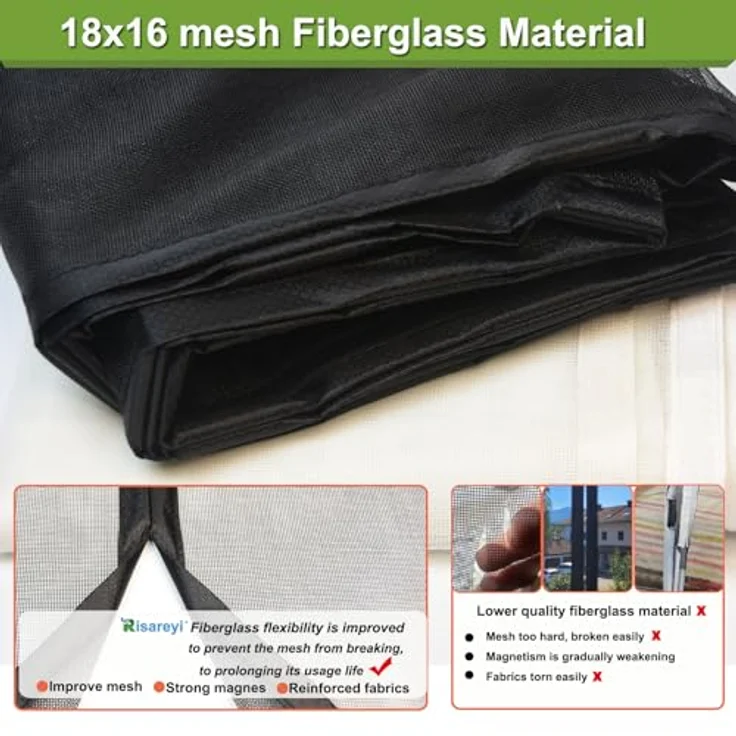Risareyi Fiberglas Fliegengitter Balkontür 140x220cm, Schwarz, verstärkter Insektenschutz mit 34 Magneten, ohne Bohren – Bild 4
