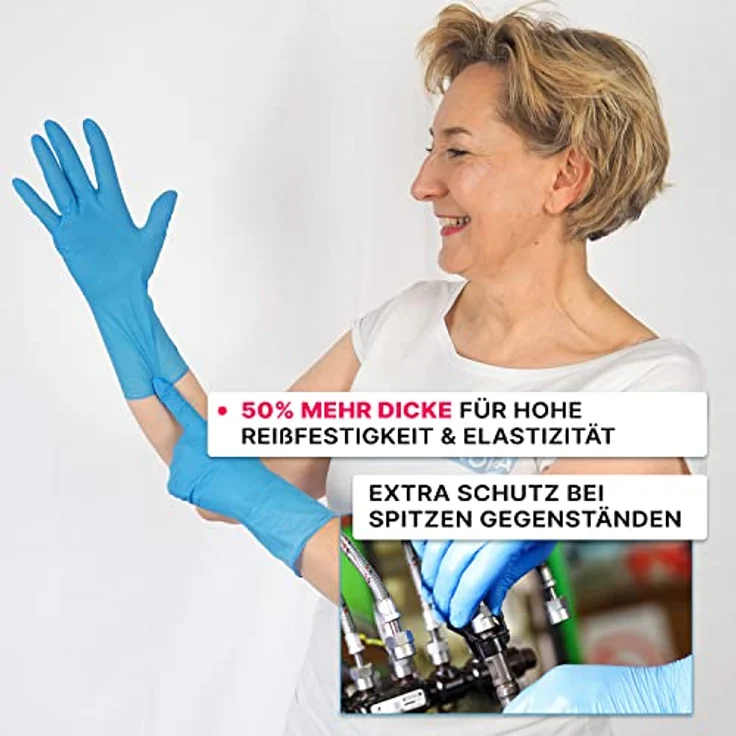 ARNOMED Einweghandschuhe Blau, Extra langer Nitrilhandschuh, 30 cm, XL, 100 Stück Box, reißfest, hautfreundlich, latexfrei – Bild 3