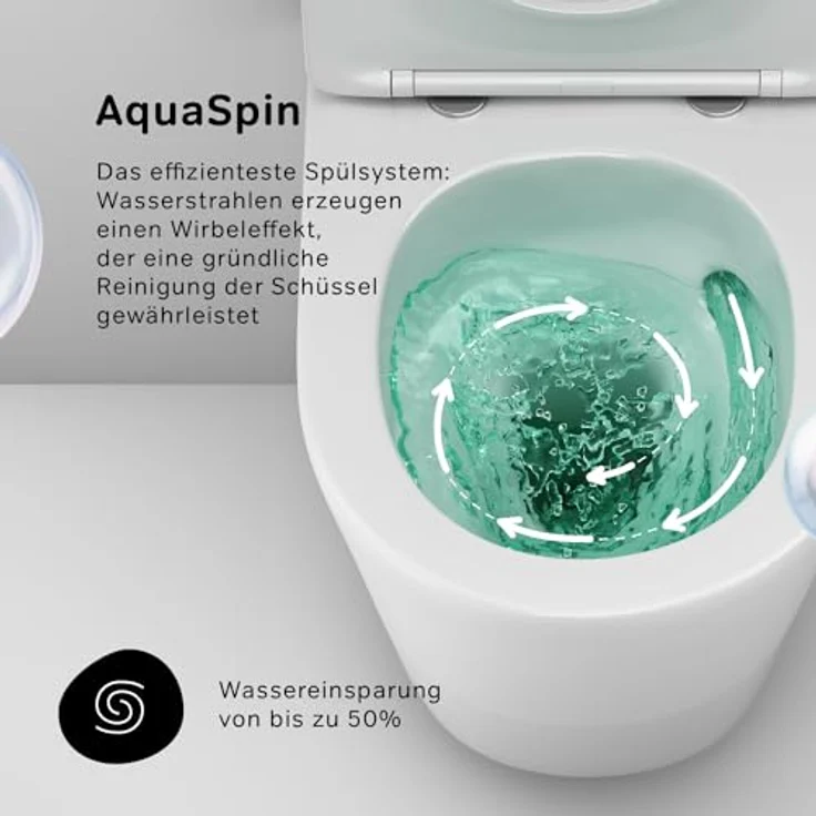 Spülrandloses Wand-Hänge-WC mit SoftClose-Toilettensitz - Wand-WC Hängend ohne Spülrand, AquaSpin Hänge-Toilette Spülrandlos aus Keramik, Toilette für Gäste-WC, AM.PM Spike CPA1900SC, Weiß – Bild 4