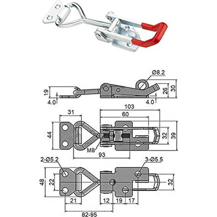 6er Set JUNKER Spannverschluss M8 (Haltekraft 600 Kg, abschließbar) Edelstahl SS304 verstellbarer Kistenverschluss – Bild 3